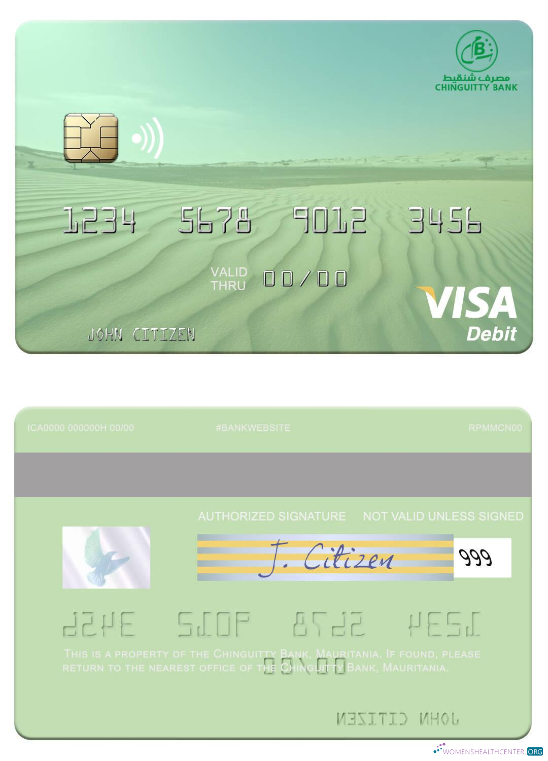 Download Mauritania Chinguitty Bank visa debit card Photoshop template